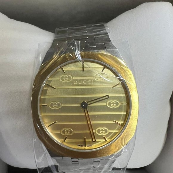 NIB GUCCI 25H Quartz Champagne Dial Men's Watch - Picture 6 of 7